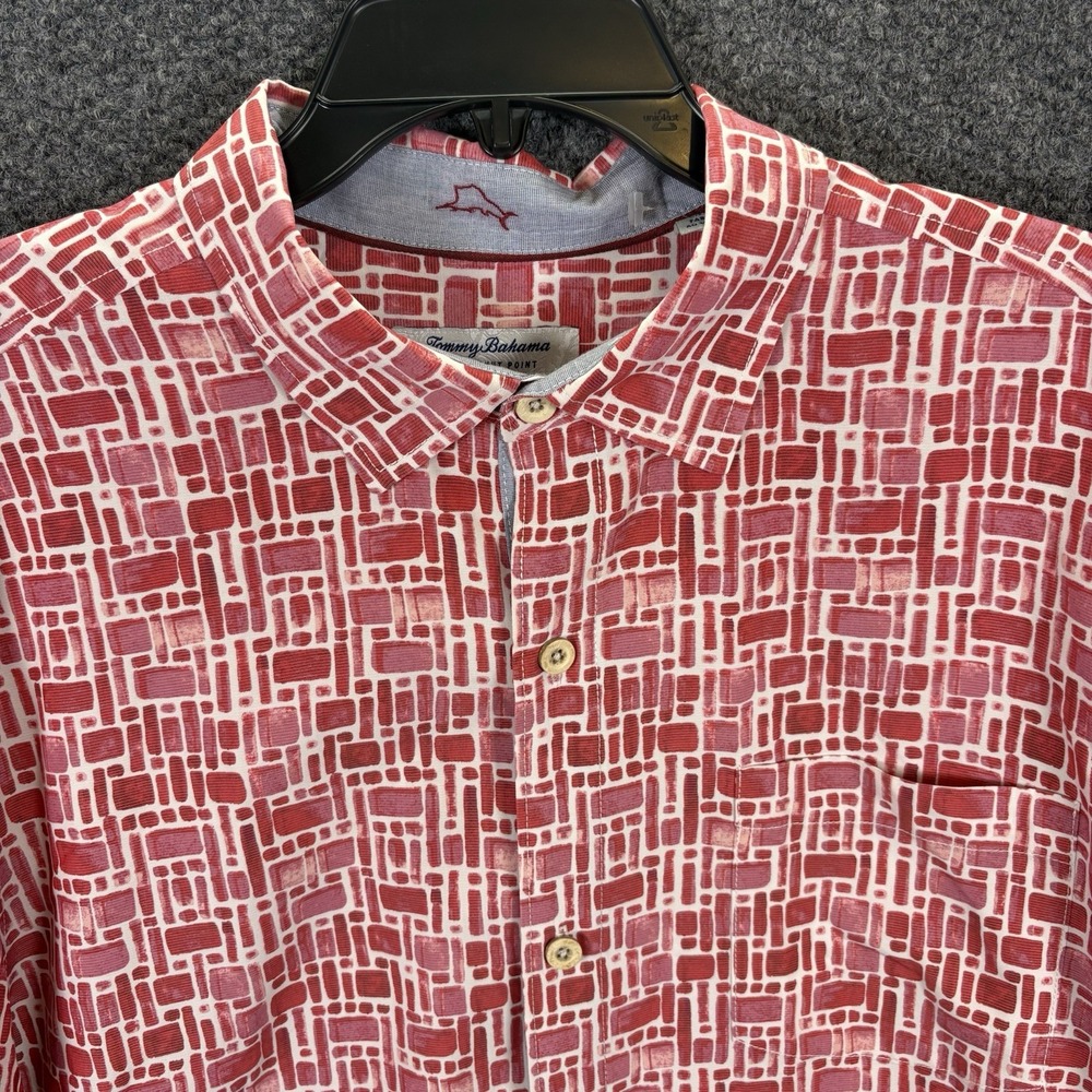 Tommy Bahama The Coconut Point Shirt Mens XL Red Geo Print Silk Button Up